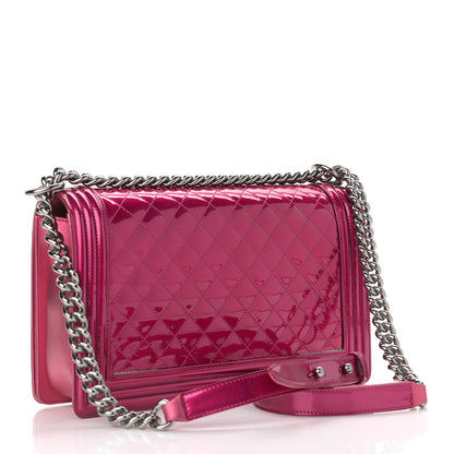 Chanel Metallic Patent Quilted New Medium Boy Flap Fuchsia 3 of 15