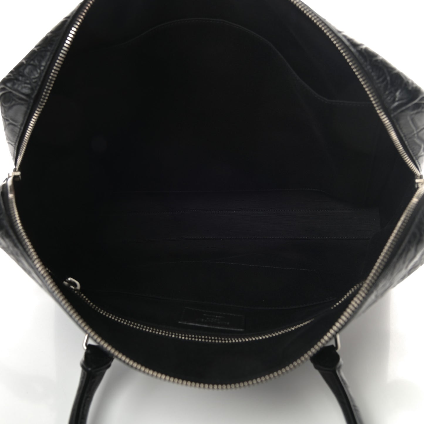 Calfskin Crocodile Embossed Duffle Briefcase Black