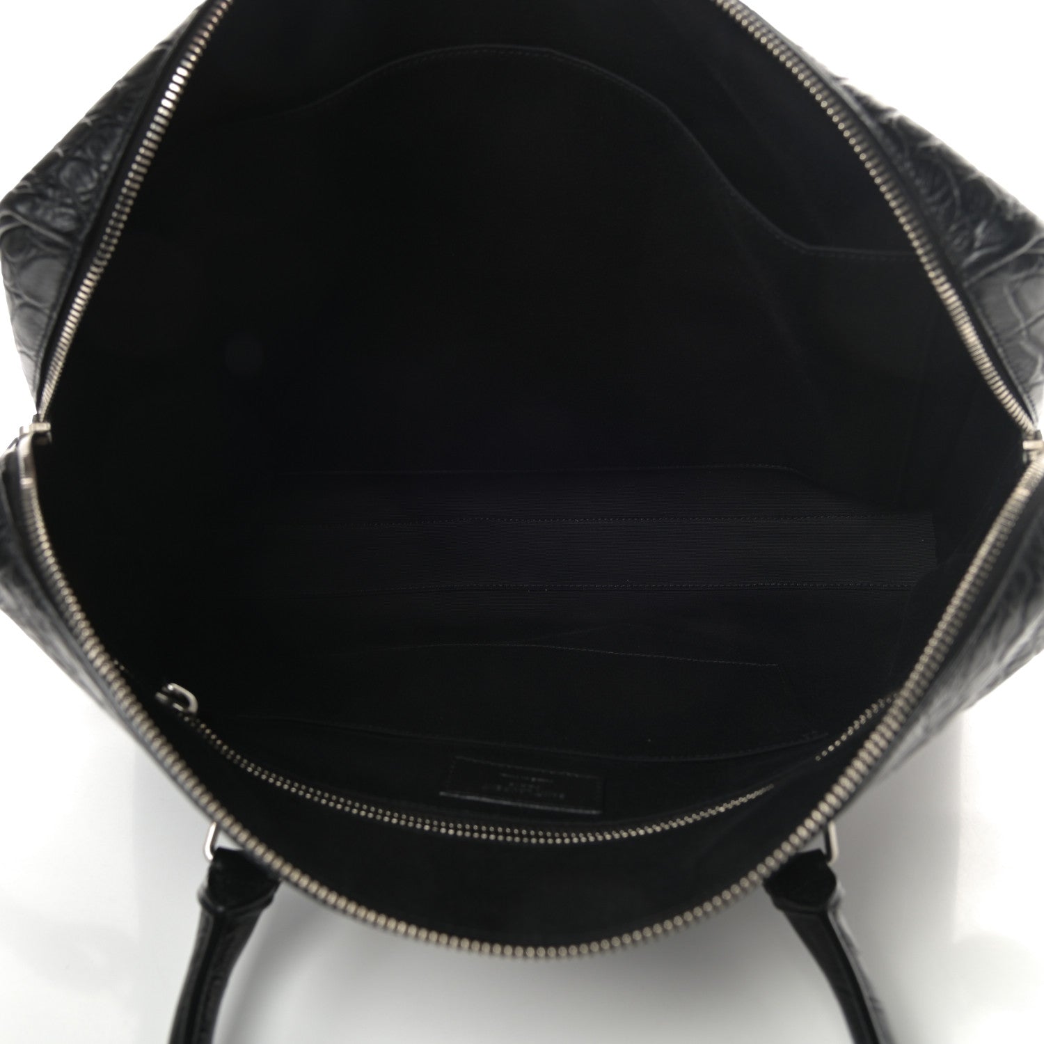 Saint Laurent Calfskin Crocodile Embossed Duffle Briefcase Black 5 of 10
