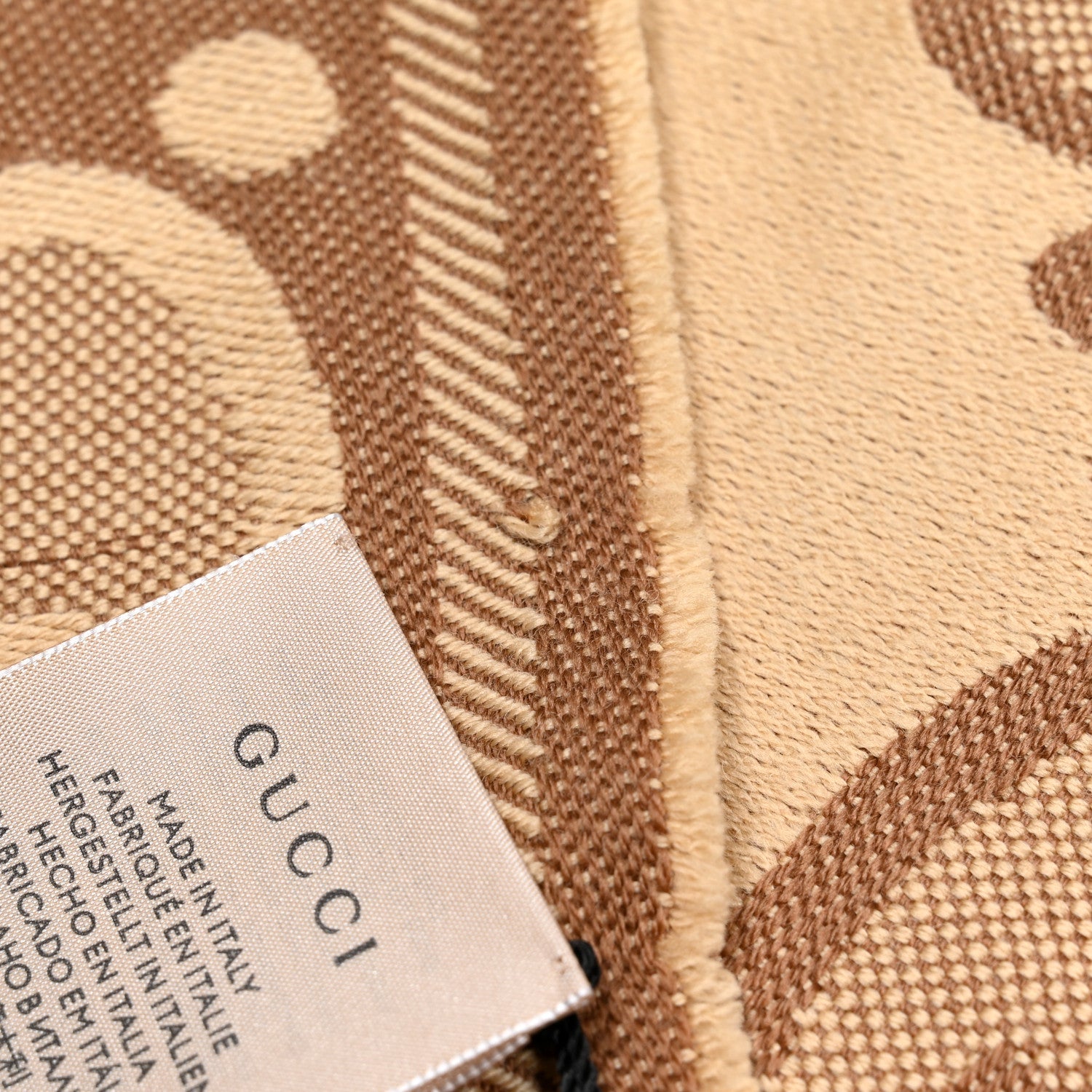 Gucci Wool Jacquard Monogram Jumbo GG Lady Nest Scarf Beige Dark Brown 5 of 6