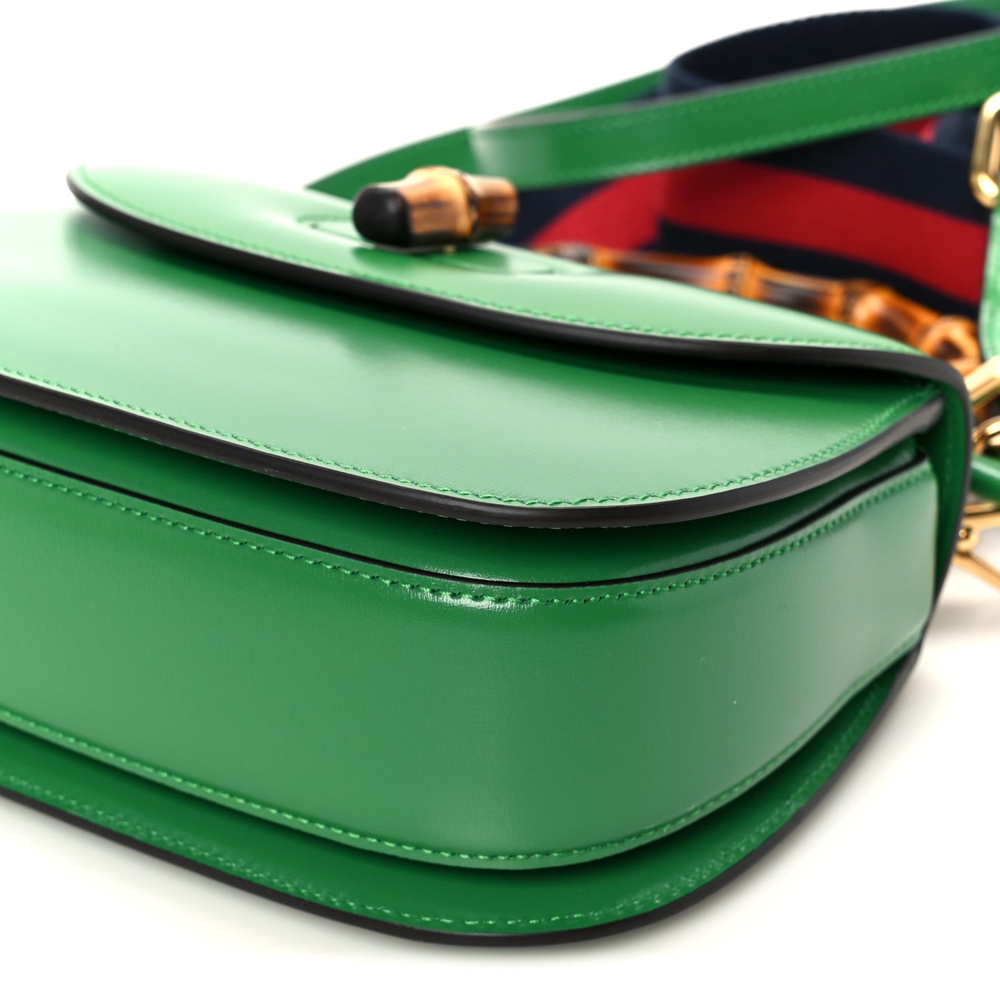 Boarded Dyana Lux Calfskin Web Small Bamboo 1947 Top Handle Bag Spring Green