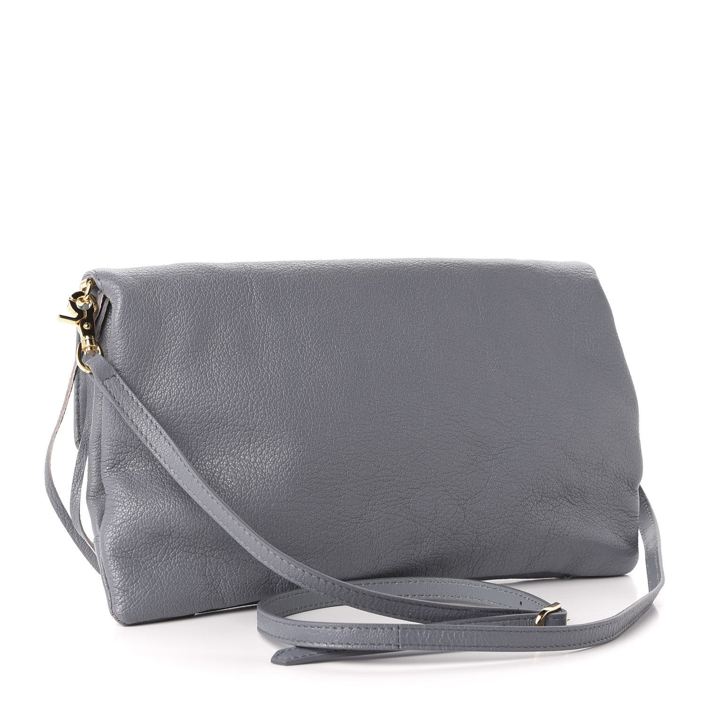 Chevre Gold Metallic Edge Hardware Envelope Clutch Bleu Acier