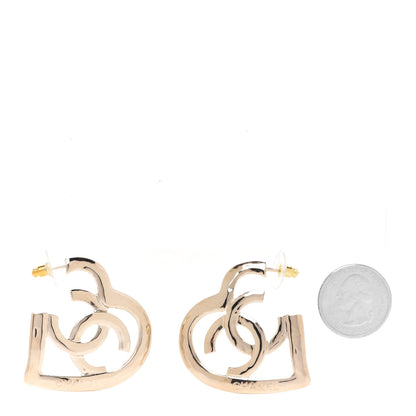 Chanel Metal CC Heart Coco In Love Hoop Earrings Gold 2 of 6