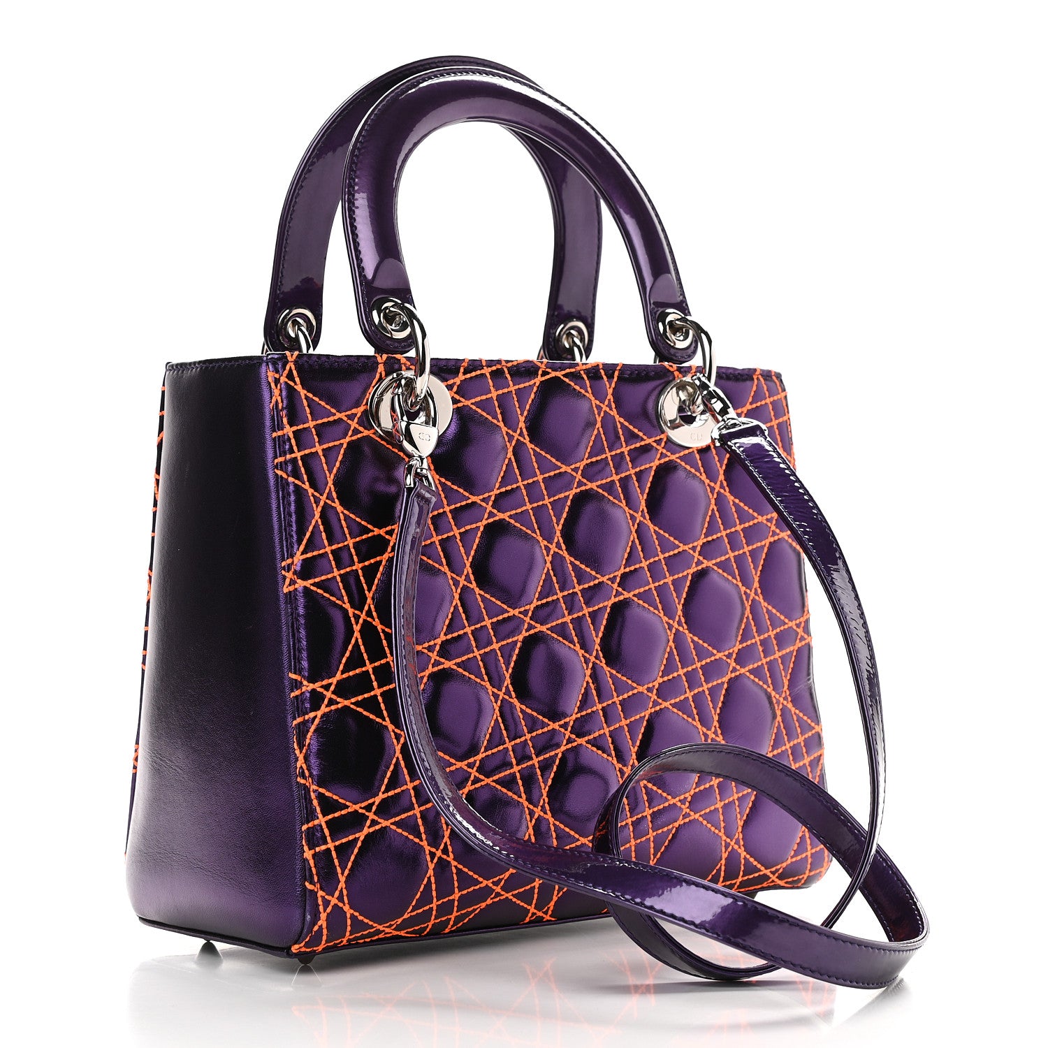 Christian Dior Metallic Lambskin Cannage Medium Anselm Reyle Lady Dior Purple Orange 3 of 8