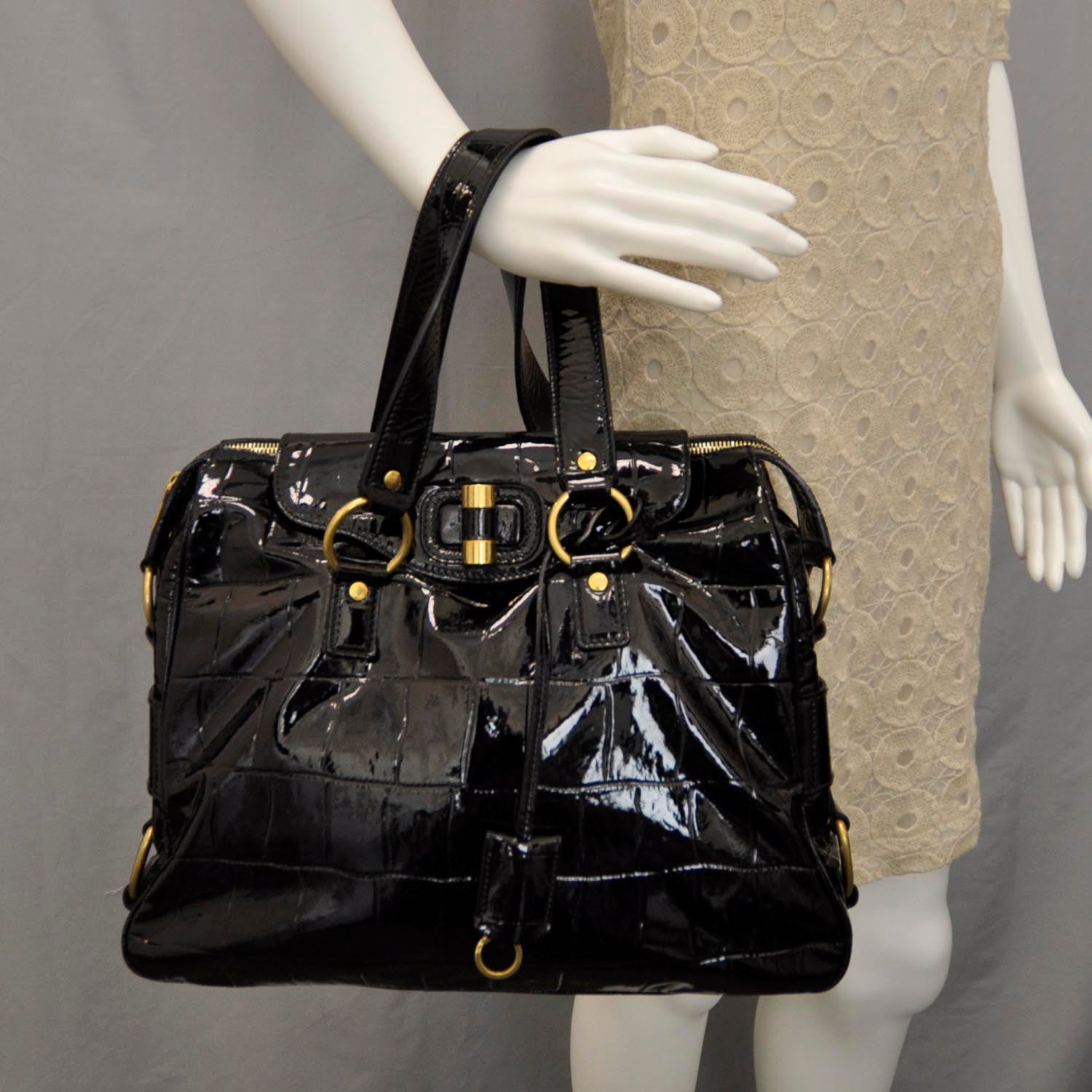 Saint Laurent Patent Croc Muse Messenger Black 2 of 8