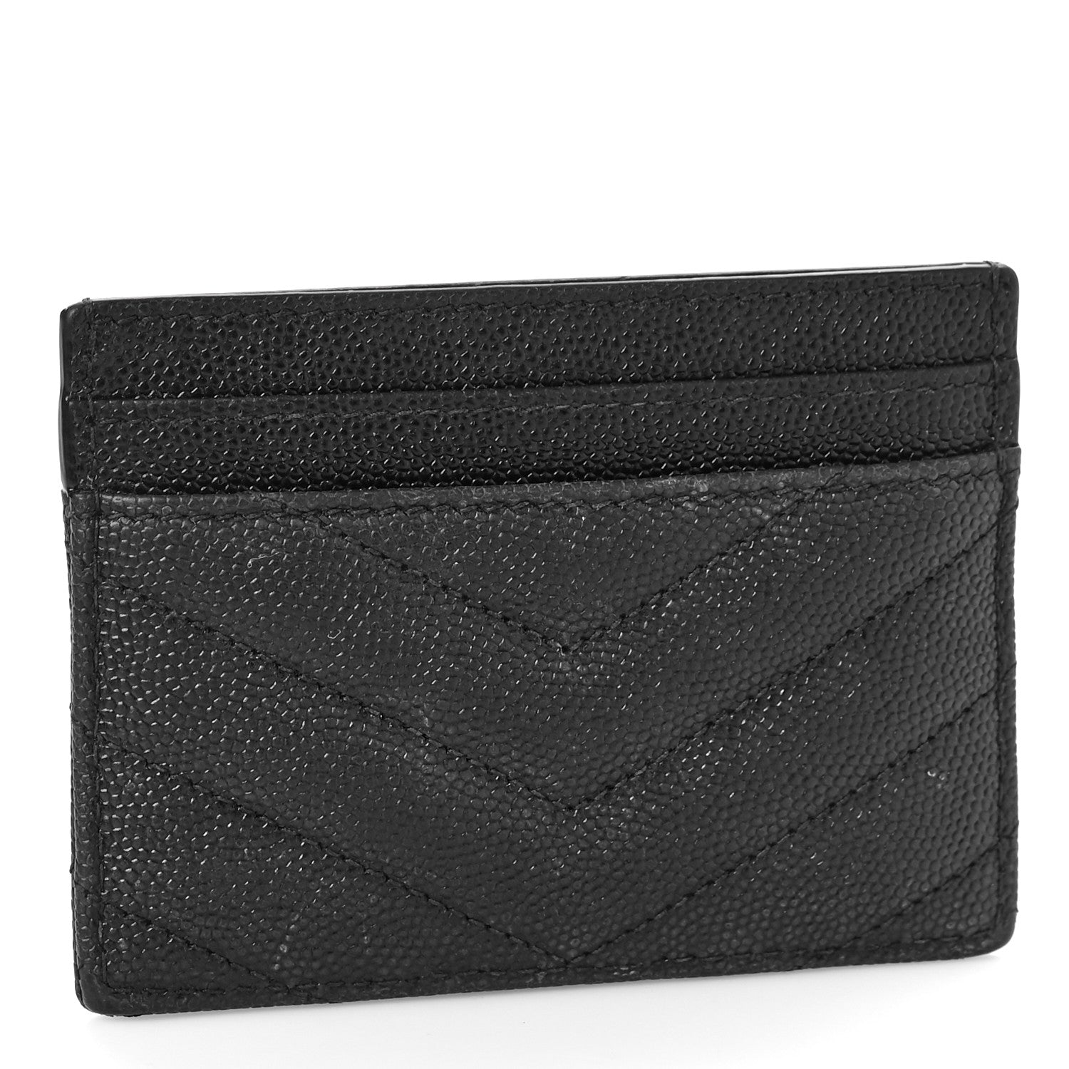 Saint Laurent Grain De Poudre Matelasse Chevron Monogram Credit Card Case Black 3 of 9