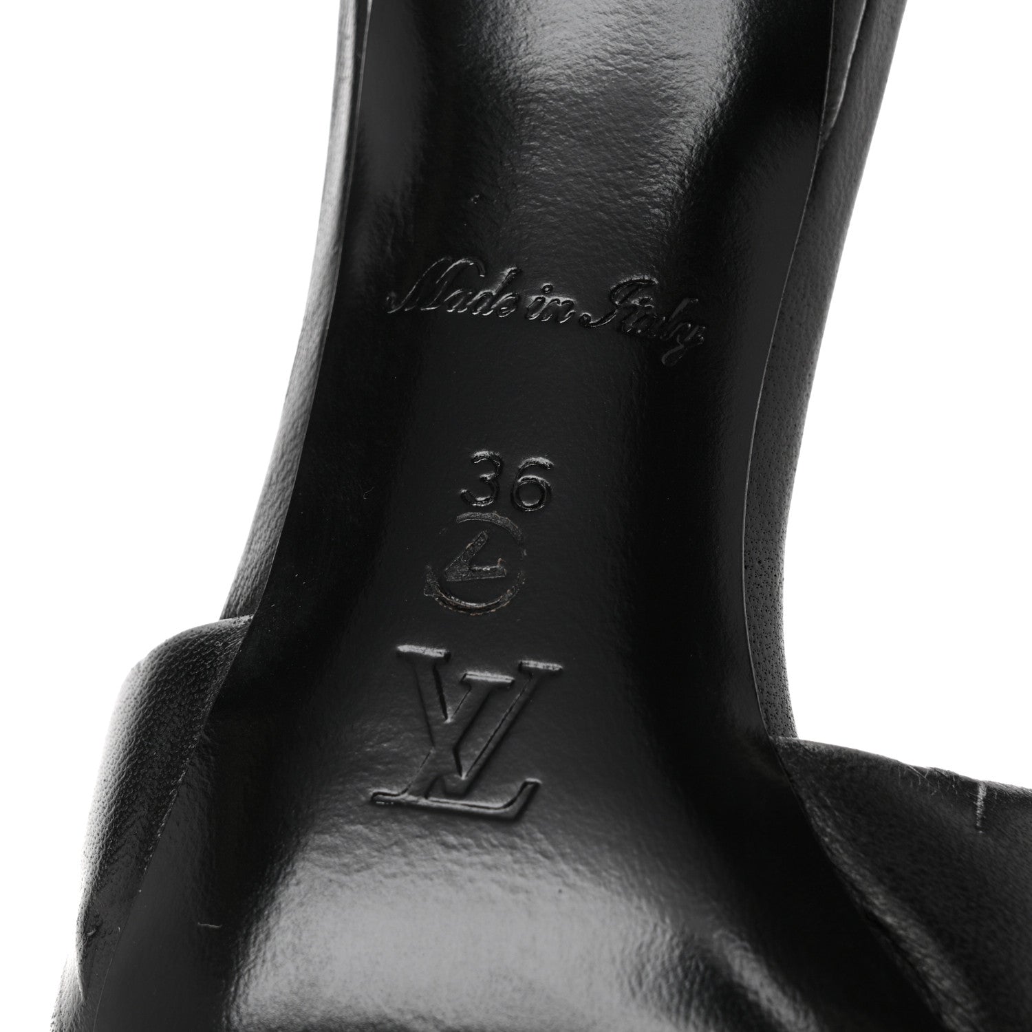 Louis Vuitton Lambskin Embossed Monogram Revival Mid Heel Mules 36 Black 7 of 10