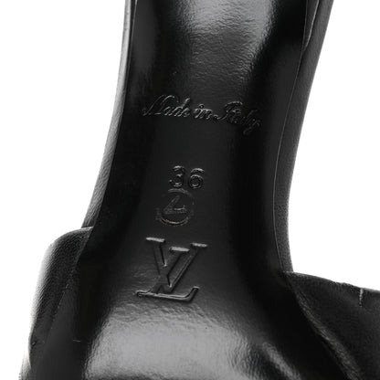 Louis Vuitton Lambskin Embossed Monogram Revival Mid Heel Mules 36 Black 7 of 10