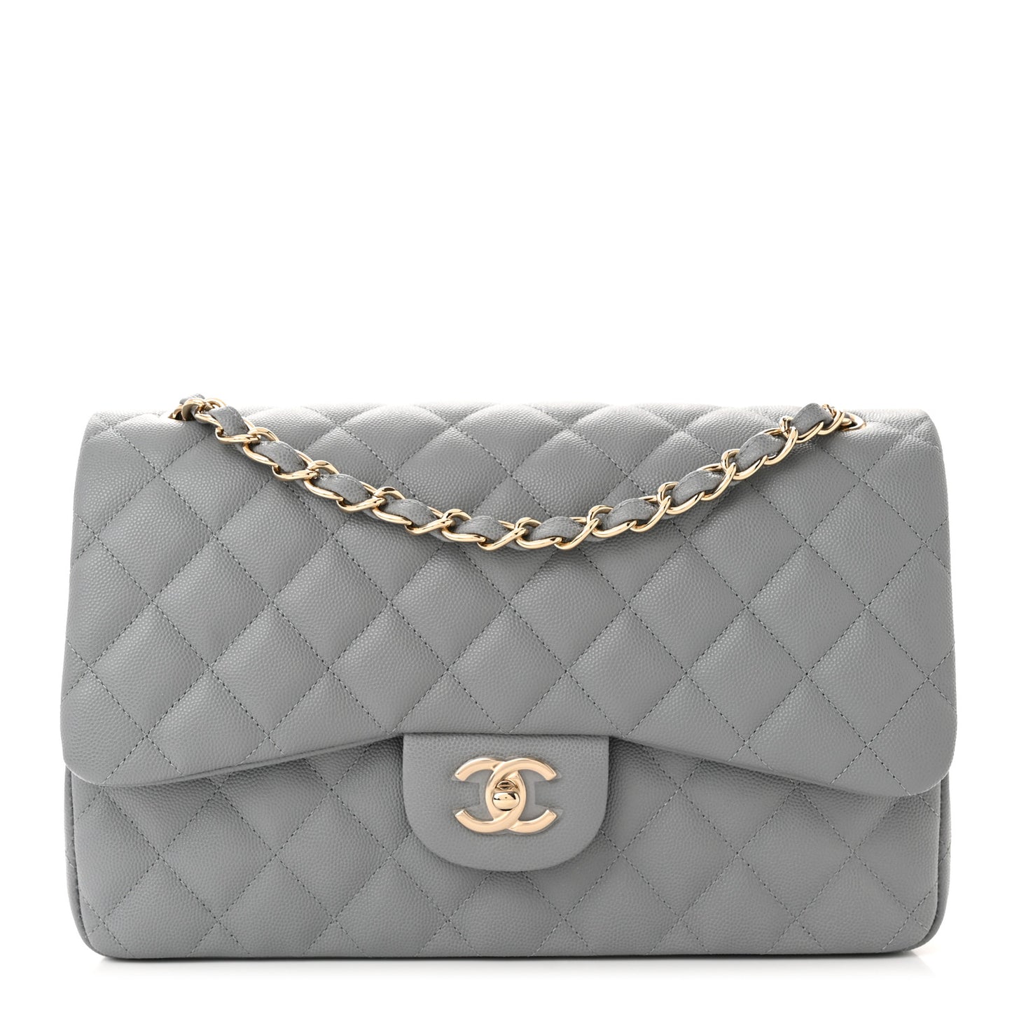 Caviar Quilted Jumbo Double Flap Grey