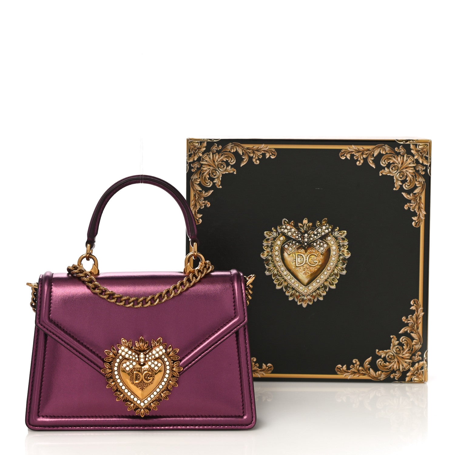Dolce & Gabbana Metallic Nappa Small Devotion Top Handle Bag Purple 11 of 11