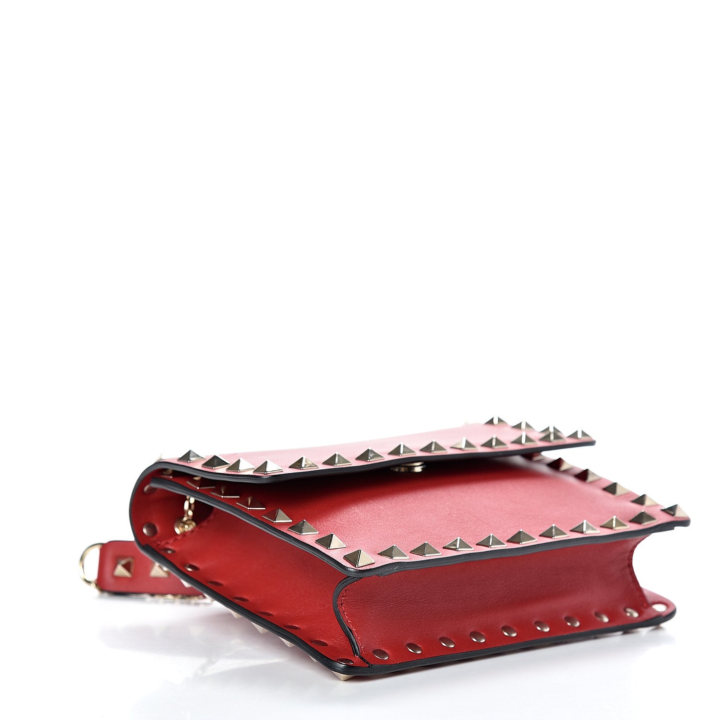 Vitello Rockstud Chain Flap Crossbody Bag Red