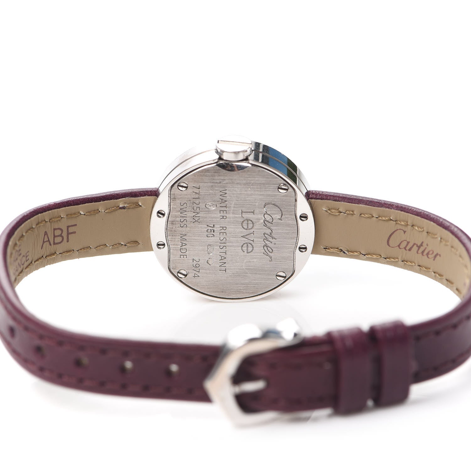 Cartier 18K White Gold Calfskin Diamond 23mm LOVE Quartz Watch Burgundy 4 of 5