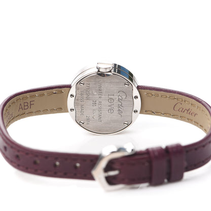 Cartier 18K White Gold Calfskin Diamond 23mm LOVE Quartz Watch Burgundy 4 of 5