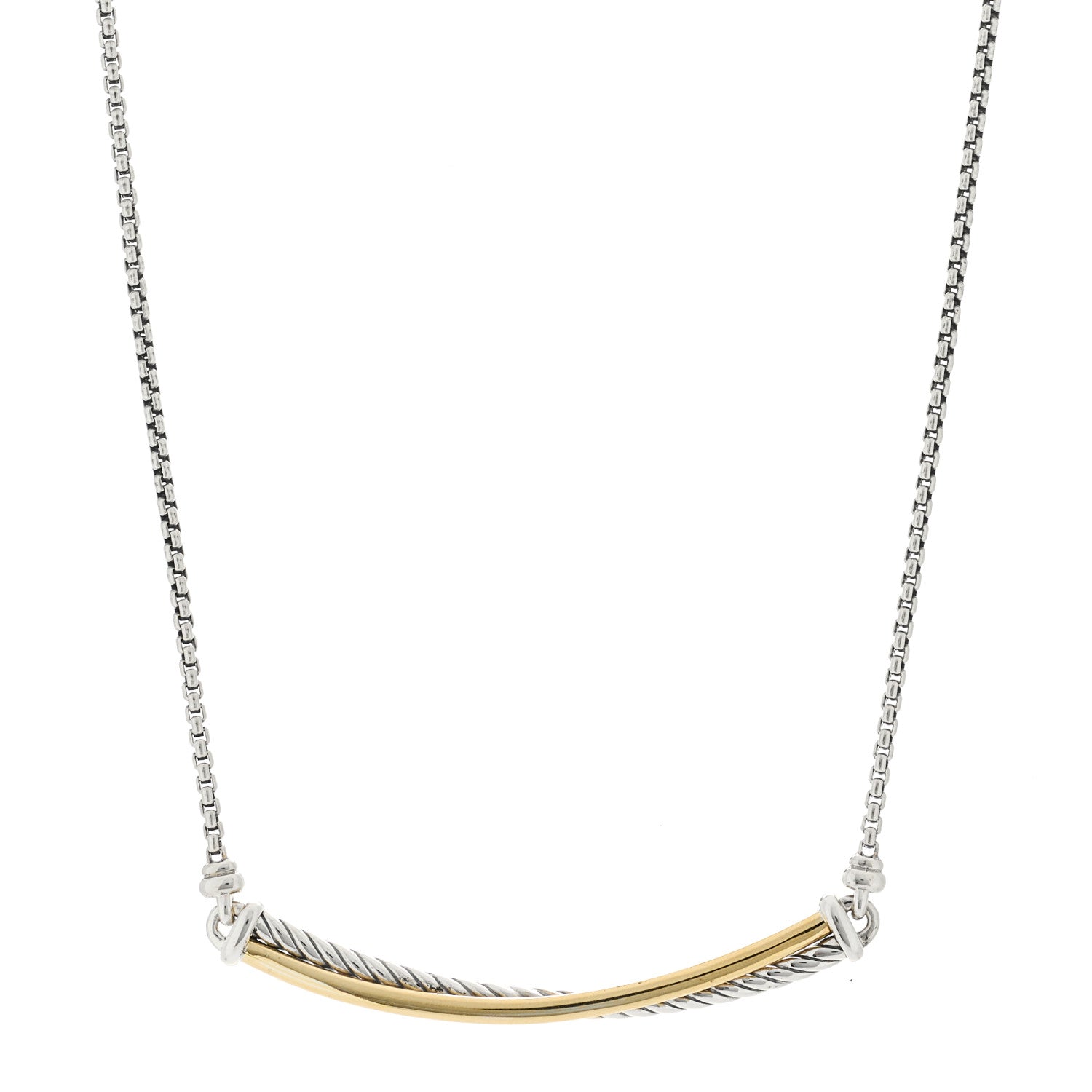 David Yurman Sterling Silver 18K Yellow Gold Crossover Bar Pendant Necklace 1 of 5