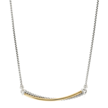 David Yurman Sterling Silver 18K Yellow Gold Crossover Bar Pendant Necklace 1 of 5