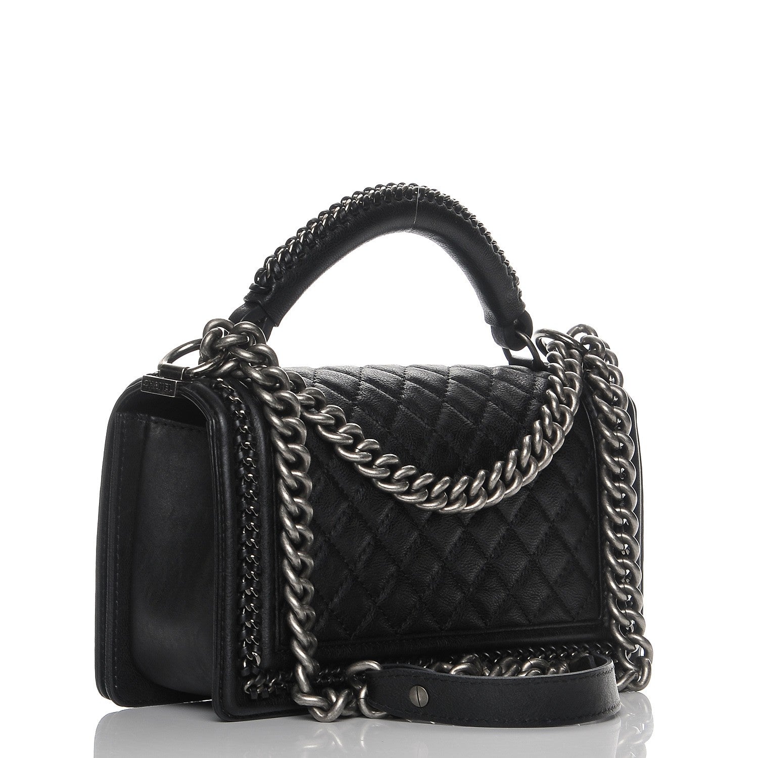 Chanel Calfskin Quilted Medium Boy Top Handle Flap Black 3 of 8