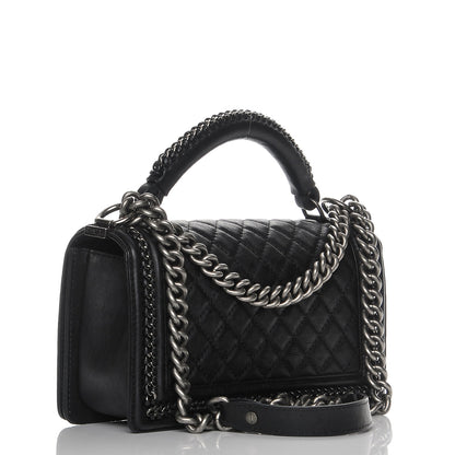 Chanel Calfskin Quilted Medium Boy Top Handle Flap Black 3 of 8