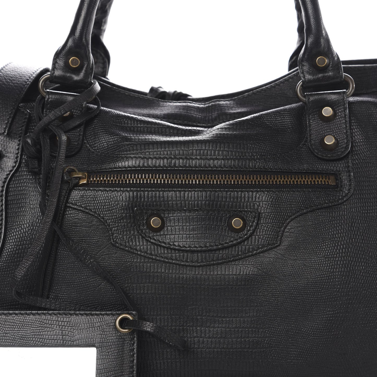 Agneau Lizard Embossed Classic Hardware City Black