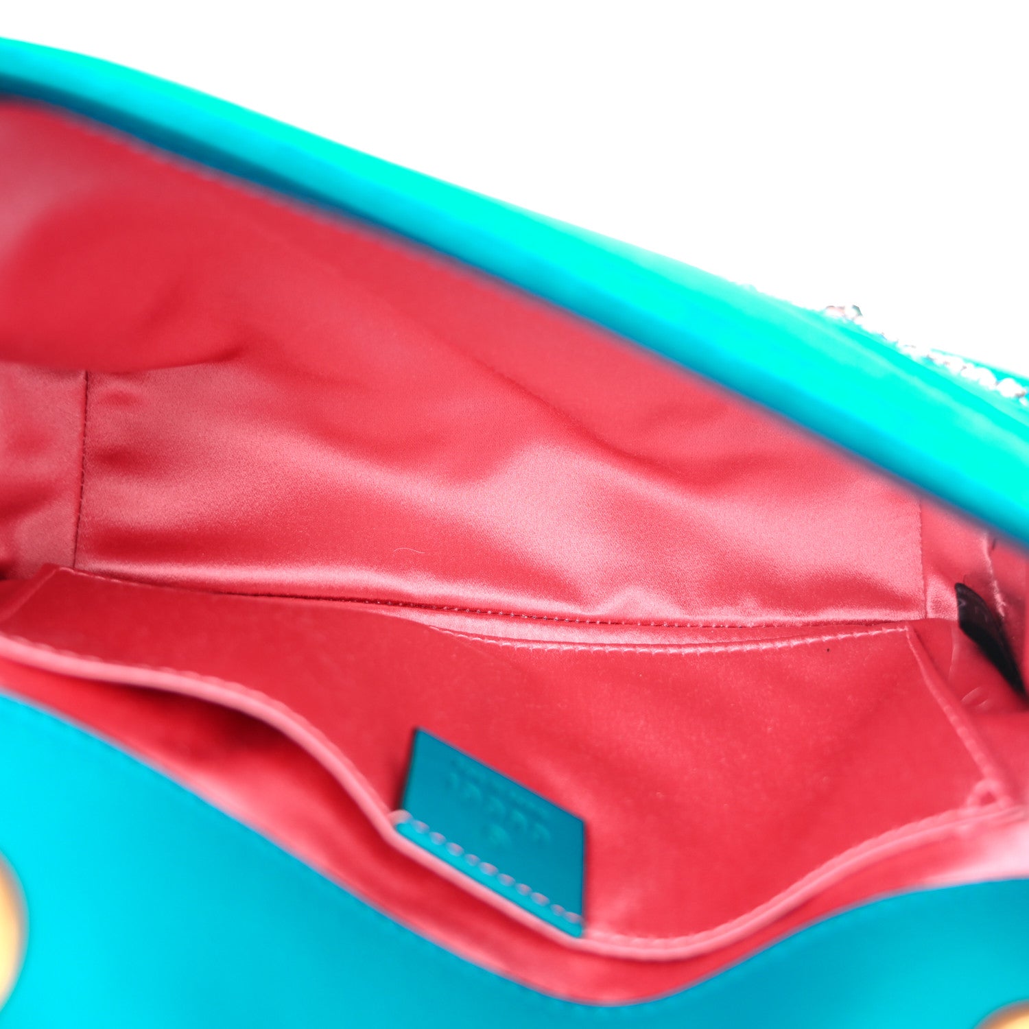 Gucci Velvet Matelasse Embroidered Mini GG Marmont Shoulder Bag Pavone Cyan 5 of 10