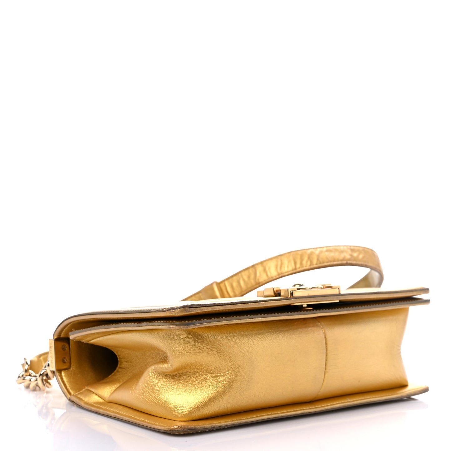 Metallic Patent Calfskin Quilted Medium Boy Flap Gold