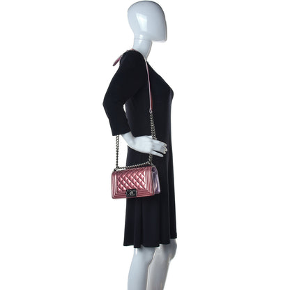 Chanel Metallic Patent Calfskin Quilted Small Boy Flap Pink 2 of 14