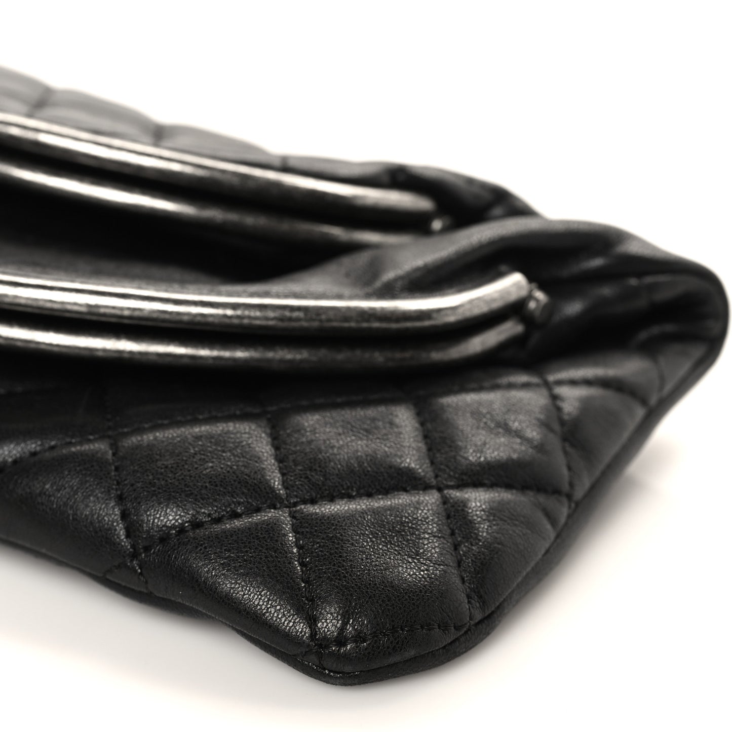 Lambskin Quilted Frame Clasp Flap Clutch Black