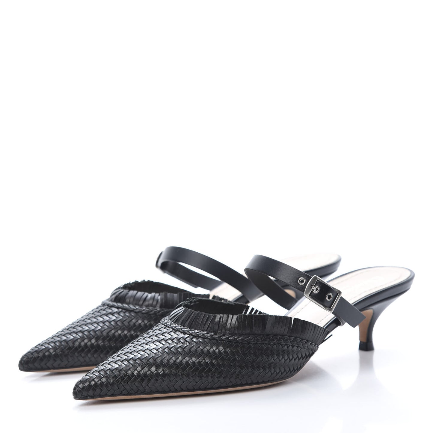 Lambskin Woven Teddy D Mule Sandals 36 Black