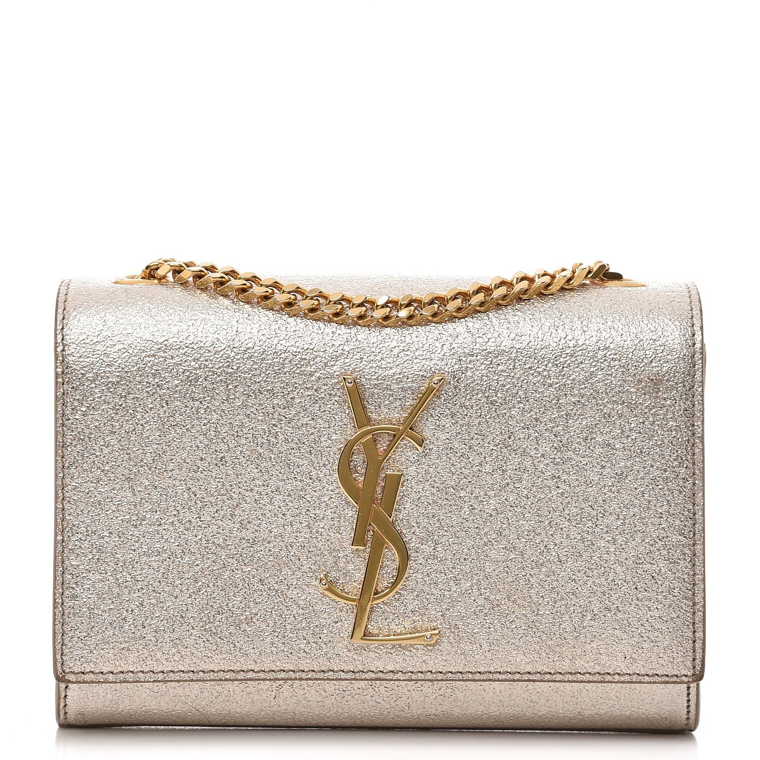 Saint Laurent Metallic Calfskin Small Classic Monogram Kate Satchel Pale Gold 1 of 10