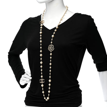 Chanel Pearl Crystal Camellia CC Necklace Gold 2 of 6