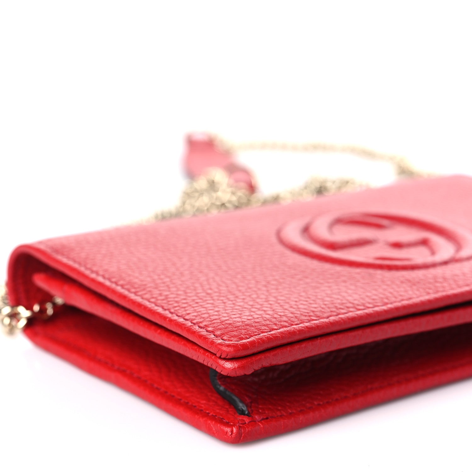 Gucci Pebbled Calfskin Soho Wallet on Chain Tabasco Red 7 of 8