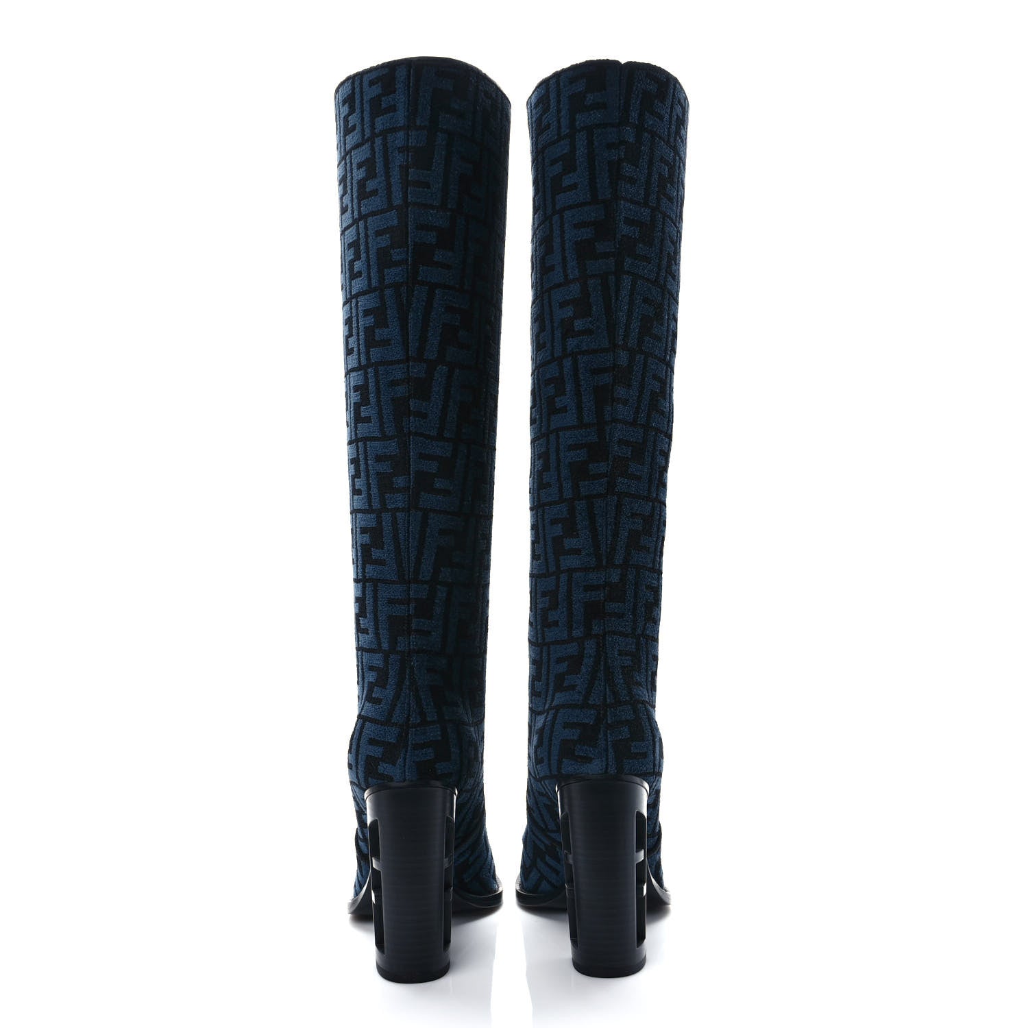 Fendi Chenille Jacquard FF 110mm Knee Boots 39.5 Black Blue 5 of 7