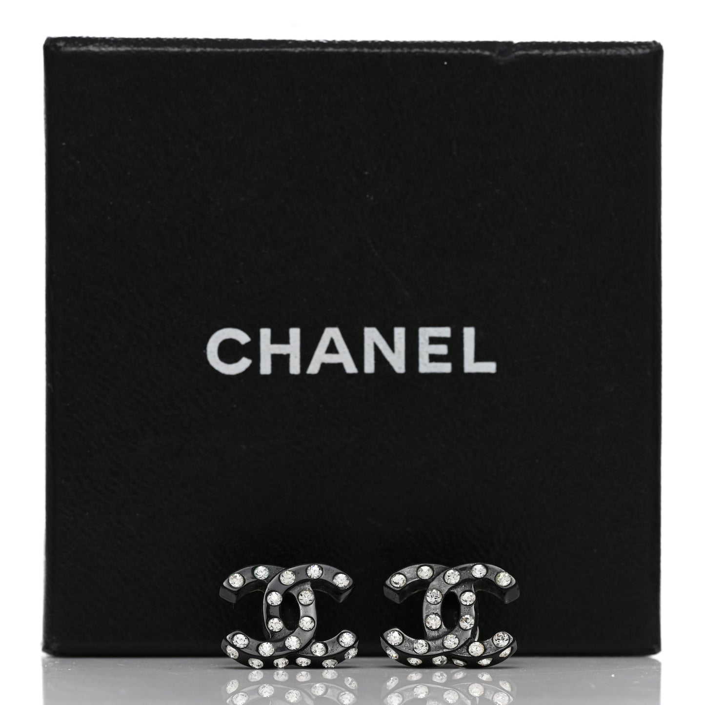 Resin Crystal CC Earrings Black