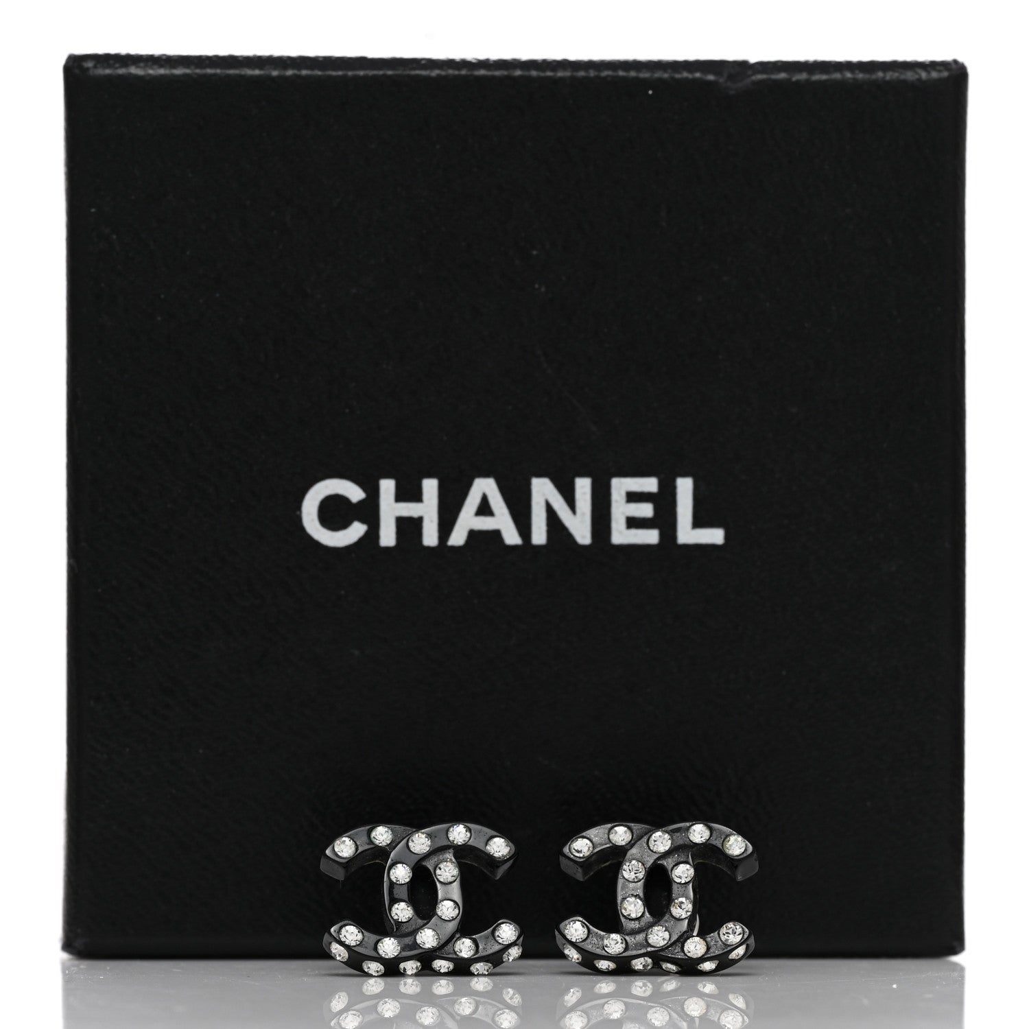 Chanel Resin Crystal CC Earrings Black 5 of 5