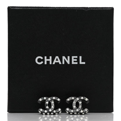 Chanel Resin Crystal CC Earrings Black 5 of 5