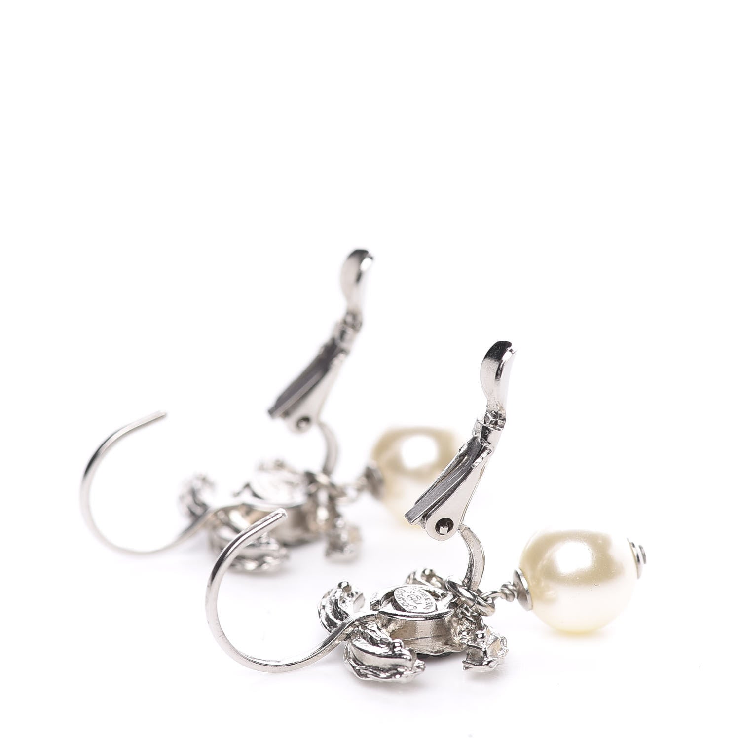 Chanel Baguette Crystal Pearl CC Drop Earrings Silver Black 3 of 5