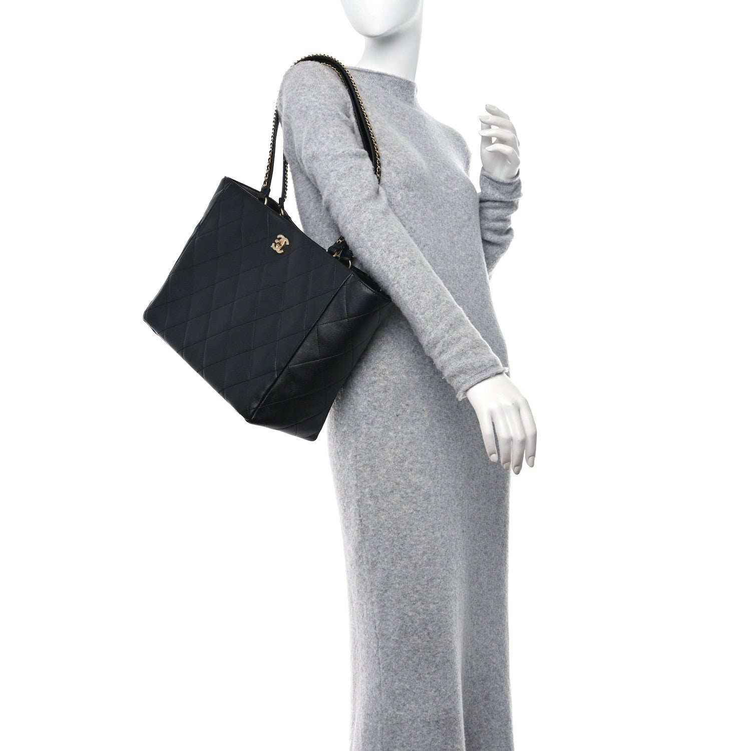 Chanel Calfskin Quilted Book Pocket Shopping Tote Black 2 of 12