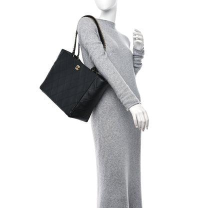 Chanel Calfskin Quilted Book Pocket Shopping Tote Black 2 of 12