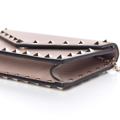 Valentino Garavani Pebbled Calfskin Rockstud Envelope Wallet on Chain Poudre 8 of 8