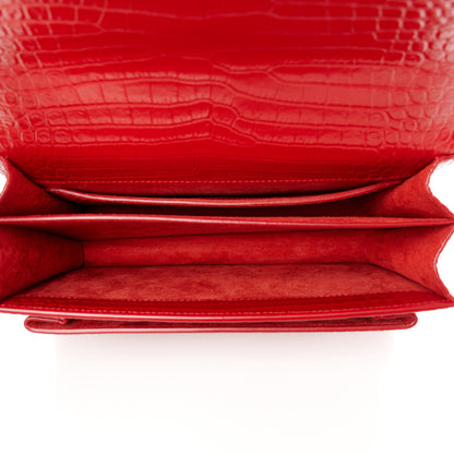 Saint Laurent Calfskin Crocodile Embossed Medium Monogram Sunset Rouge Eros 5 of 11