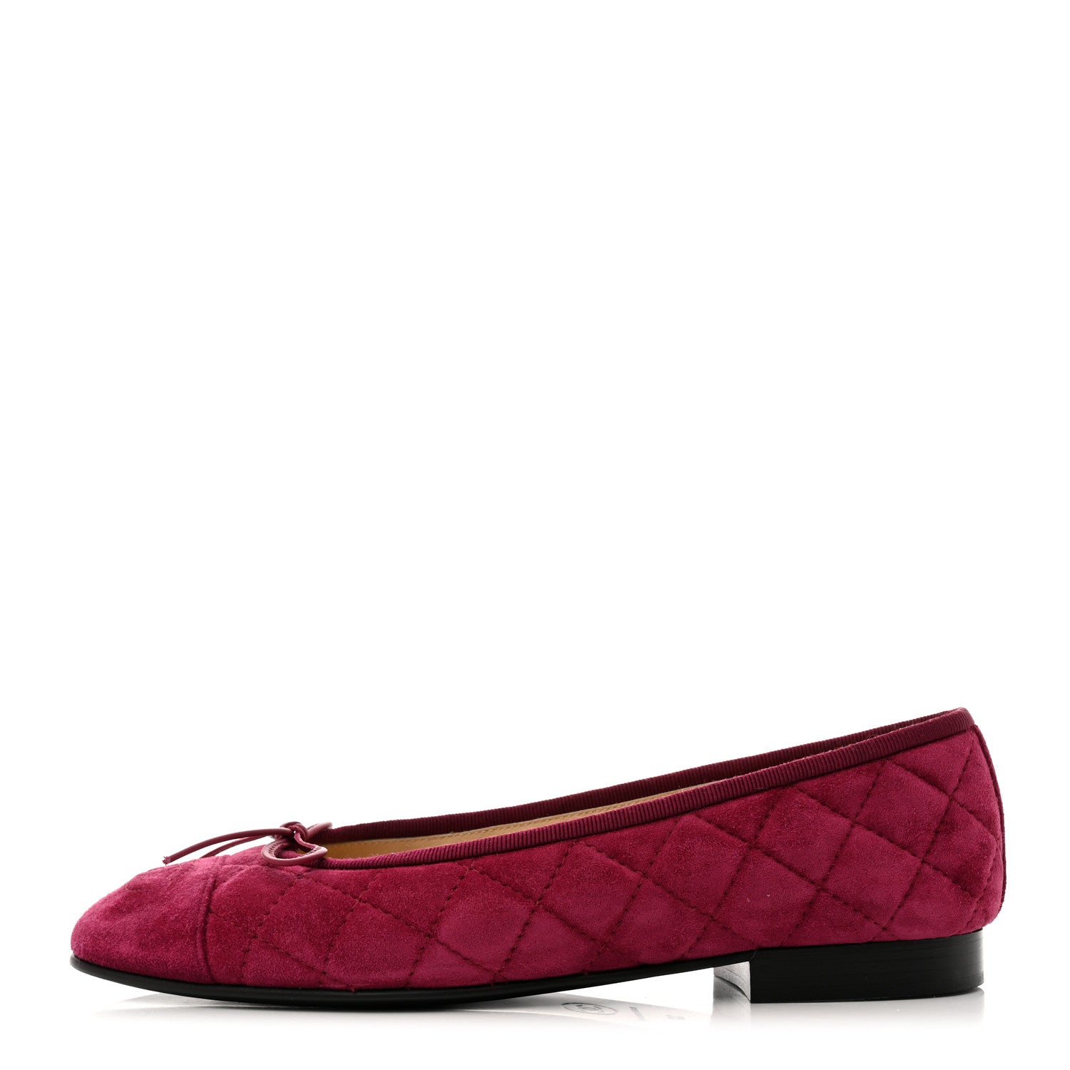 Chanel Suede Calfskin Quilted Cap Toe CC Ballerina Flats 37 Dark Pink 1 of 9