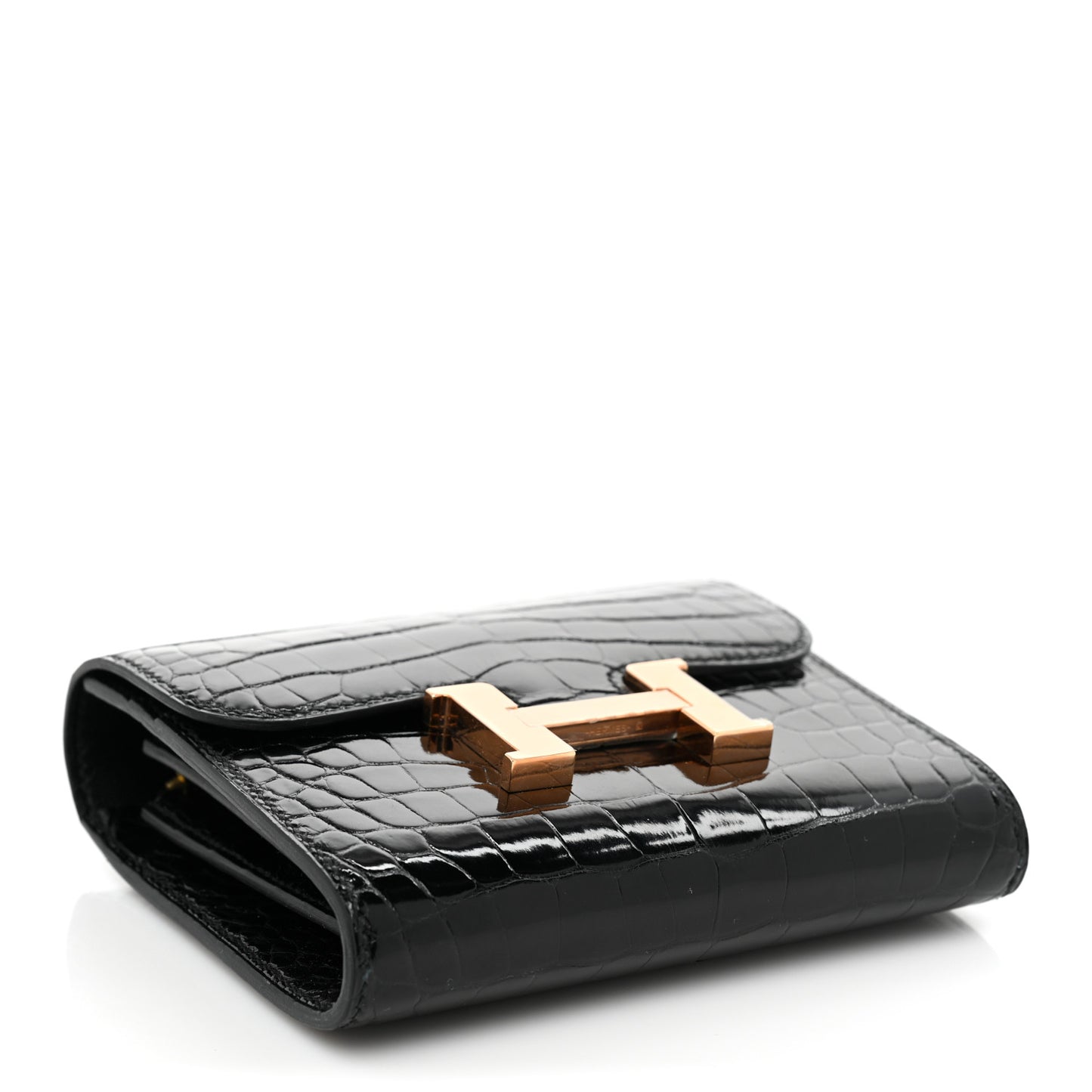 Shiny Alligator Constance Short Wallet Black