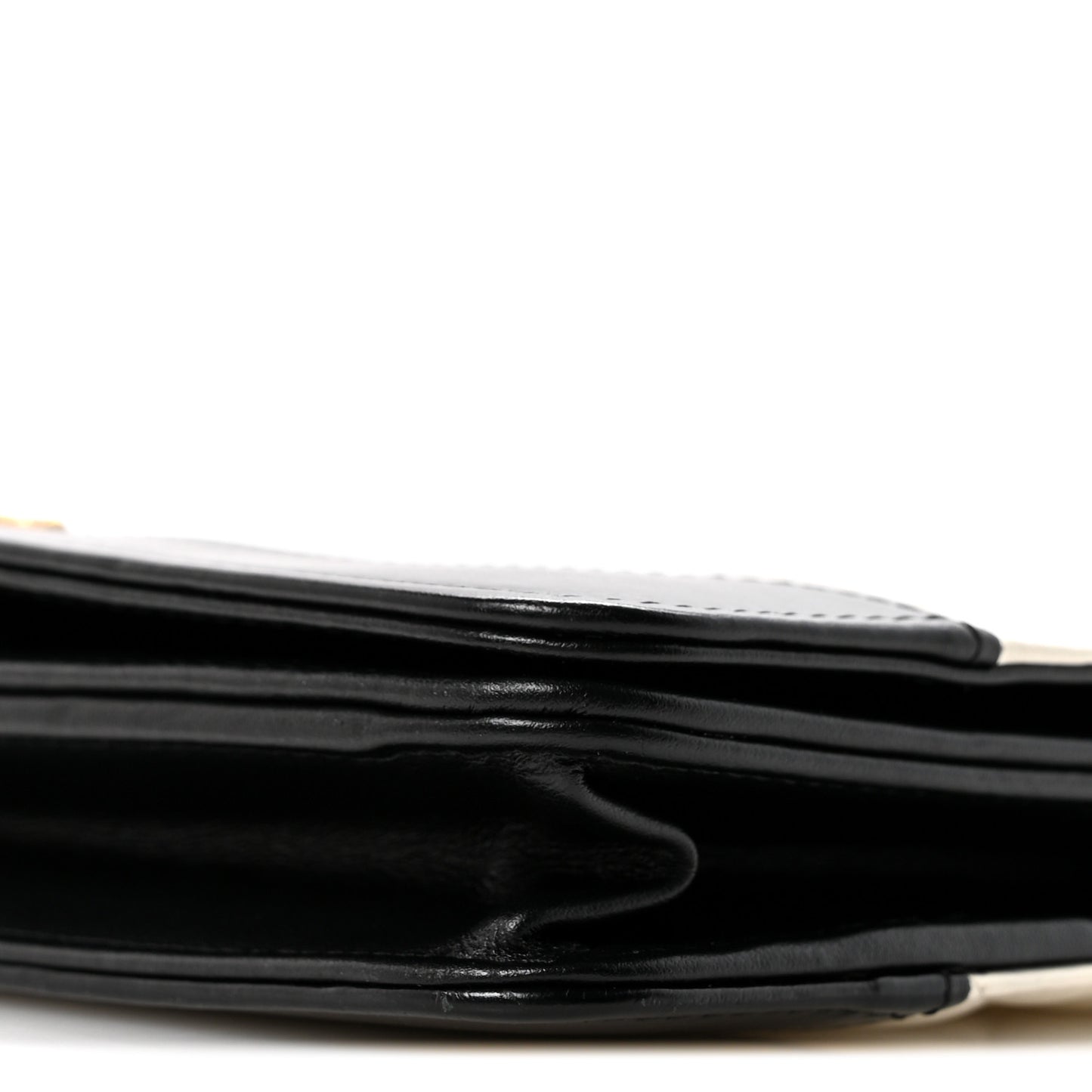 Aged Calfskin Quilted Gabrielle Wallet On Chain WOC White Black