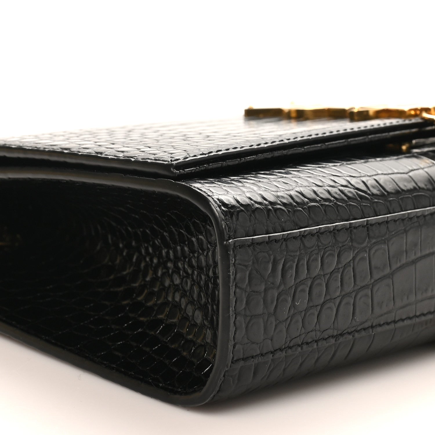 Saint Laurent Calfskin Crocodile Embossed Medium Classic Monogram Kate Tassel Satchel Black 8 of 9