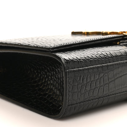 Saint Laurent Calfskin Crocodile Embossed Medium Classic Monogram Kate Tassel Satchel Black 8 of 9