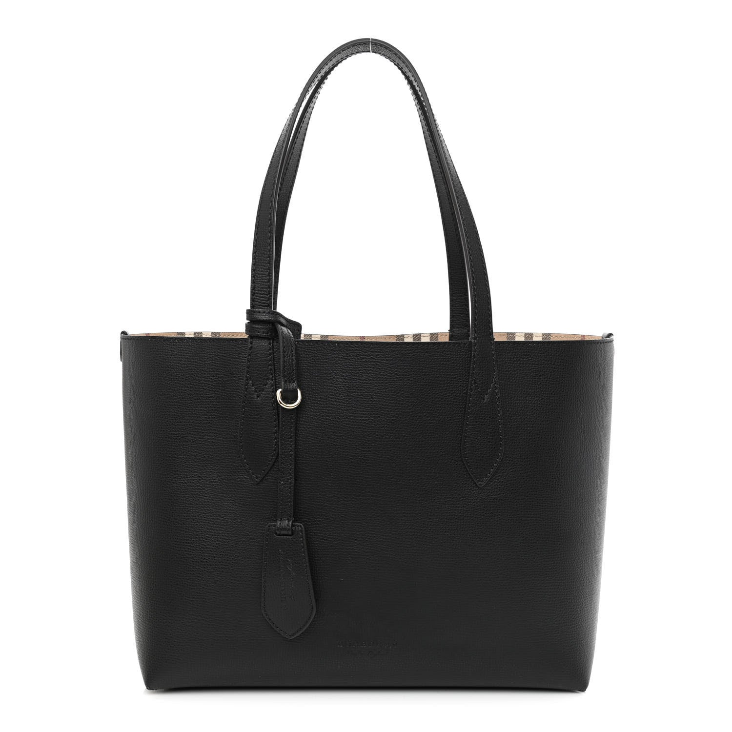 Burberry Grainy Calfskin Haymarket Check Small Reversible Tote Black 11 of 17