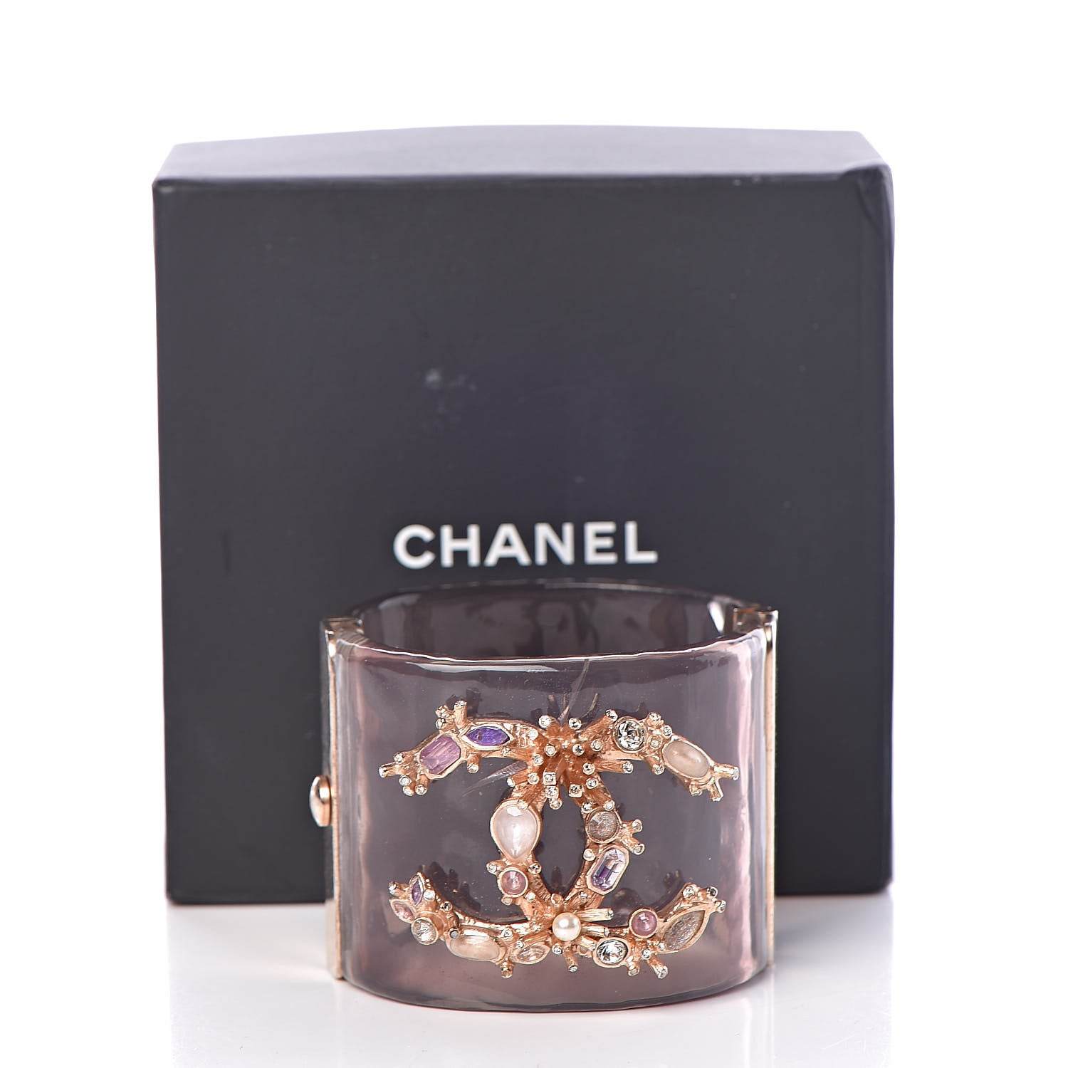 Chanel Lucite Crystal Pearl Gripoix CC Cuff Purple 10 of 10