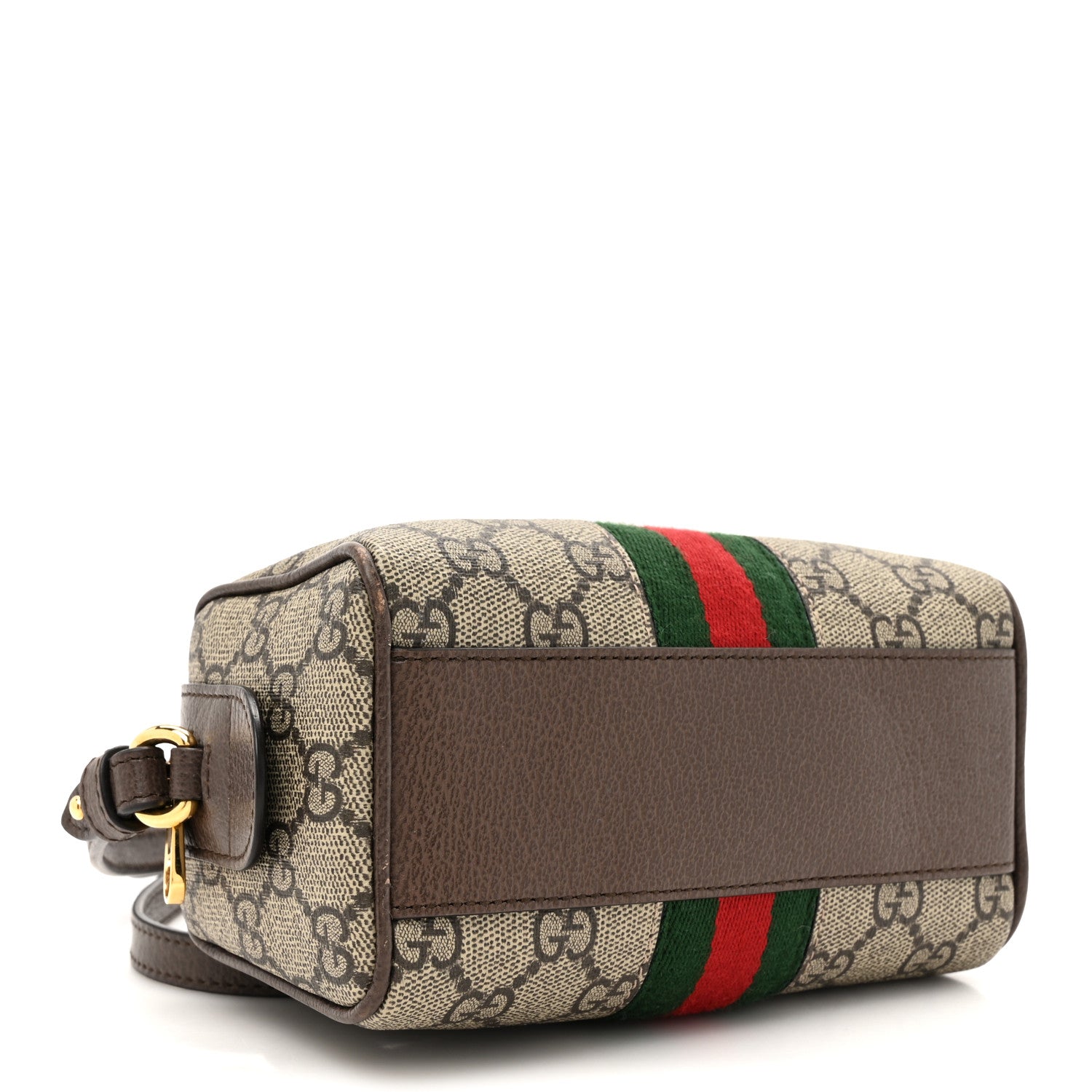 Gucci GG Supreme Monogram Textured Dollar Calfskin Web Super Mini Ophidia Top Handle Bowler Bag Beige Ebony New Acero 4 of 15