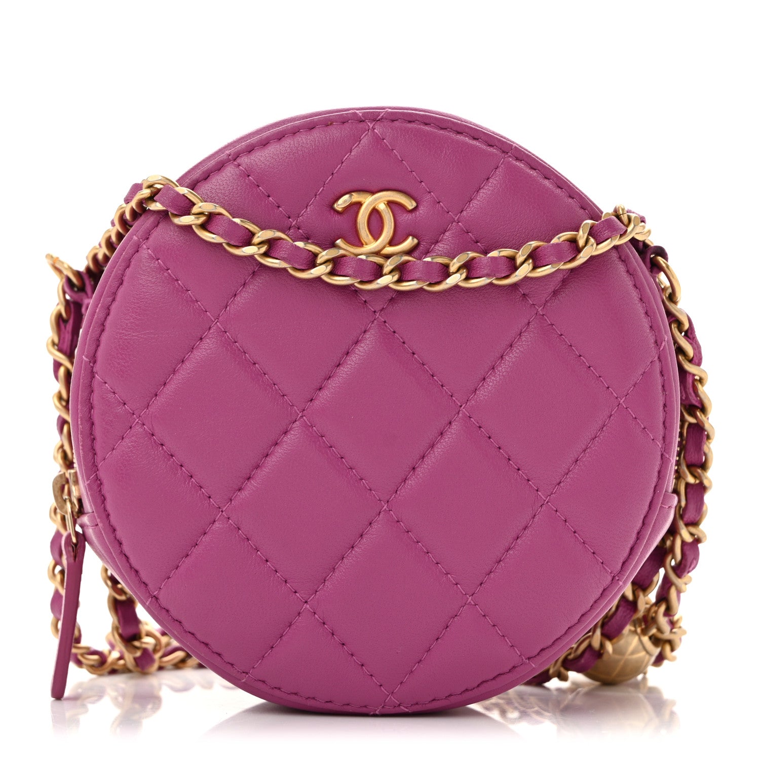 Chanel Lambskin Quilted Round Pearl Crush Clutch With Chain Purple 1 of 13