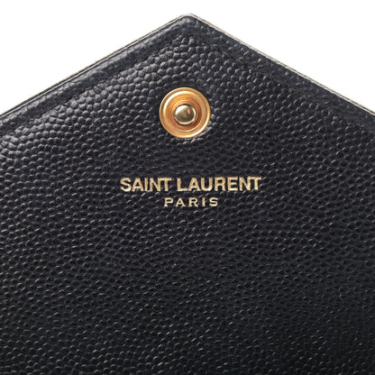 Saint Laurent Grain De Poudre Matelasse Chevron Monogram Envelope Chain Wallet Black 6 of 10