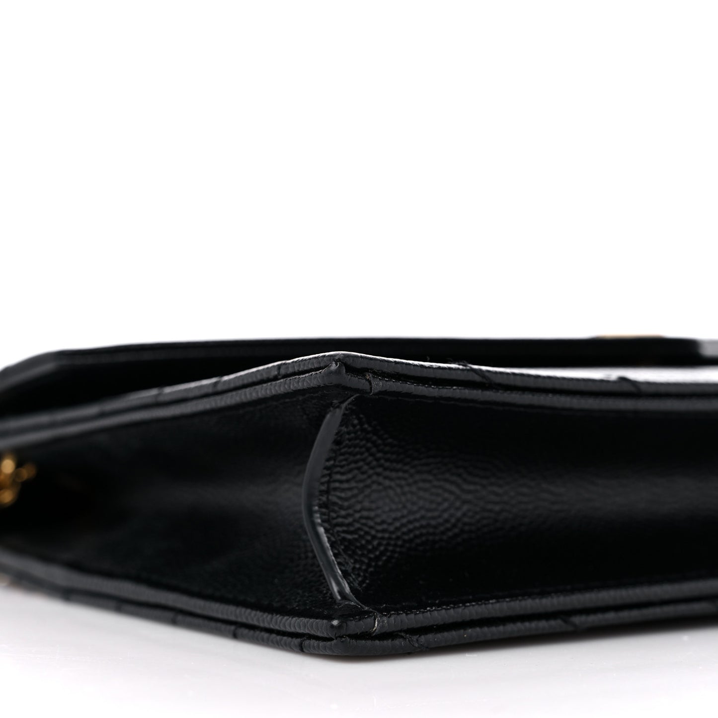 Grain De Poudre Matelasse Chevron Monogram Envelope Chain Wallet Black